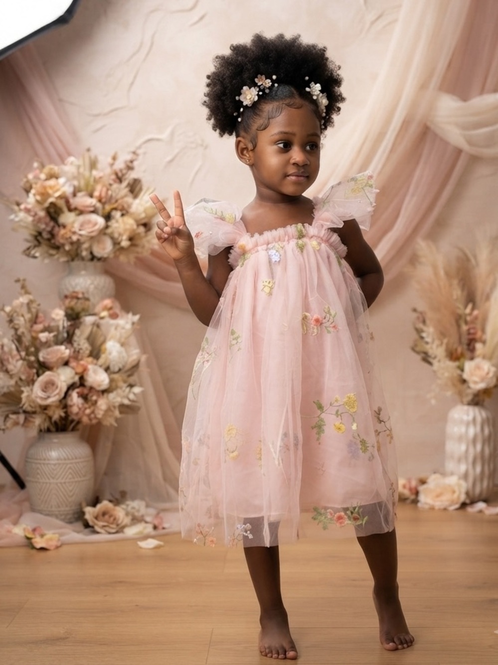 7Y GIRL 👧🏻 | Pink Floral Tulle Girls Party Dress for kids